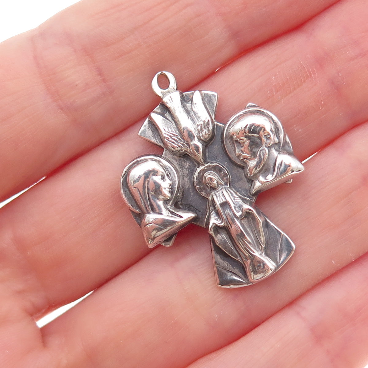 Catamore 925 Sterling Silver Antique Art Deco St. Joseph 4-Way Cross Pendant