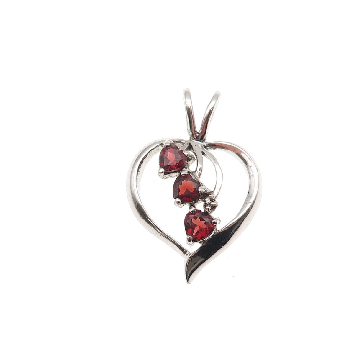 925 Sterling Silver Real Red Garnet Heart Charm Pendant