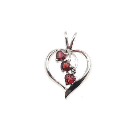 925 Sterling Silver Real Red Garnet Heart Charm Pendant