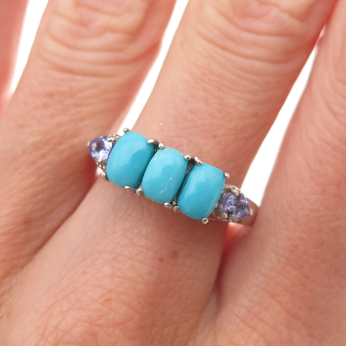 Chuck Clemency 925 Sterling Silver Real Turquoise & Tanzanite Ring Size 8