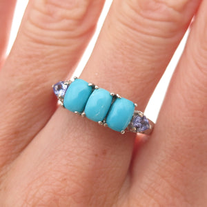 Chuck Clemency 925 Sterling Silver Real Turquoise & Tanzanite Ring Size 8