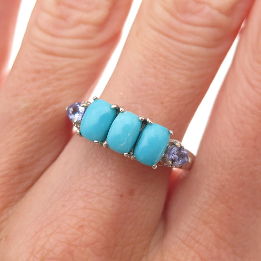 Chuck Clemency 925 Sterling Silver Real Turquoise & Tanzanite Ring Size 8