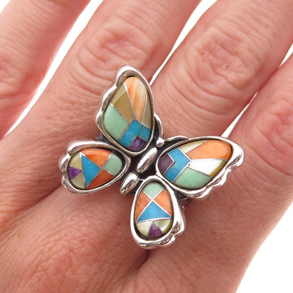 Carolyn Pollack Sterling Silver Vintage Real Multi-Gem Butterfly Ring Size 8.25