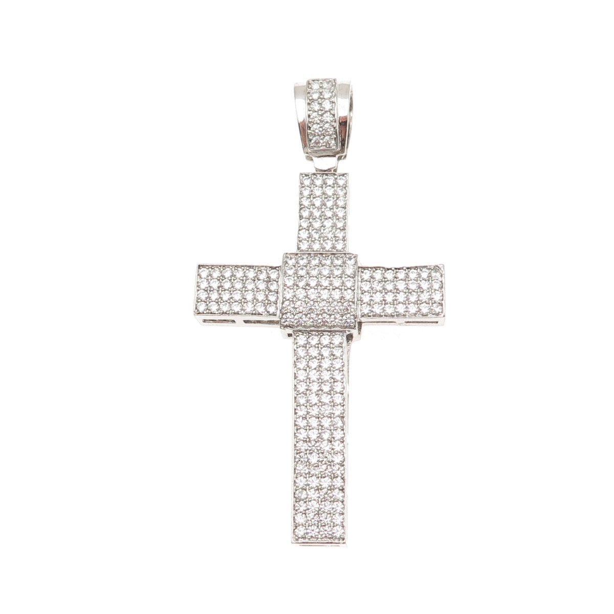 925 Sterling Silver Round-Cut C Z Cross Sparkle Pendant