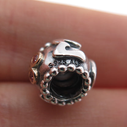 PANDORA 925 Sterling Silver & Gold Swarovski Crystal Mom Slide Bead Charm