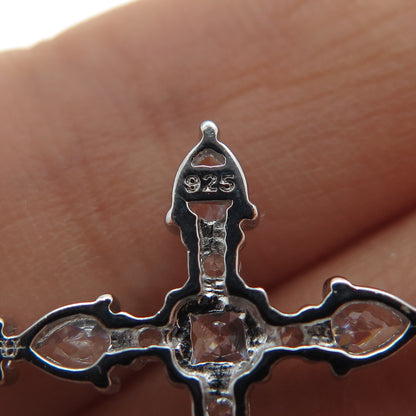925 Sterling Silver Princess Pear & Round-Cut C Z Cross Dangle Earrings