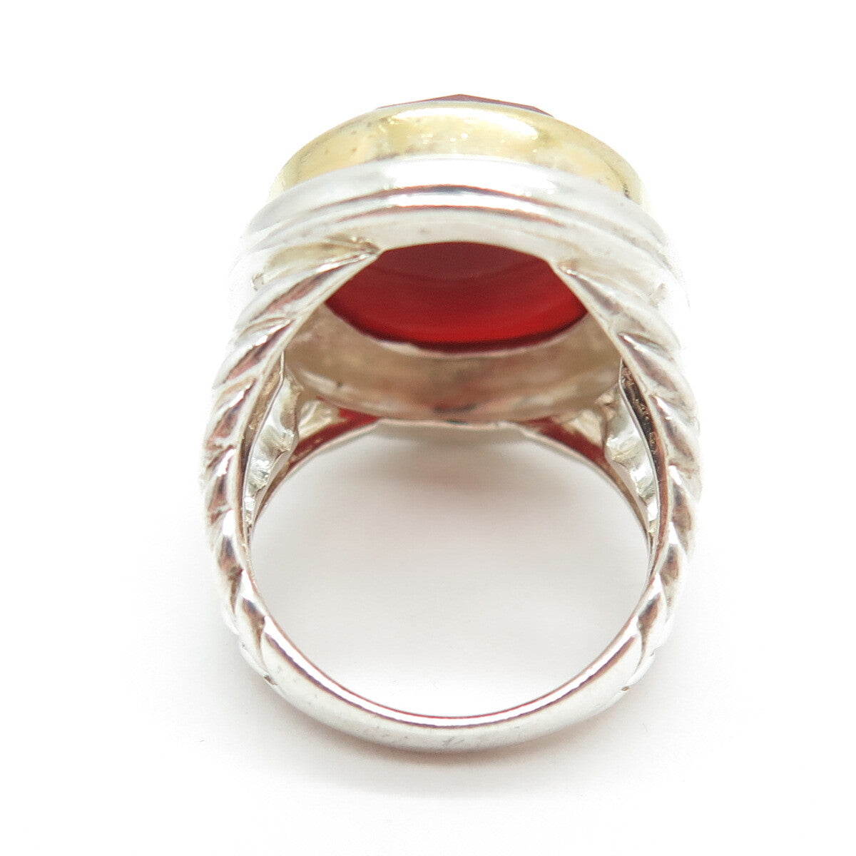 CHAPAL ZENRAY 925 Sterling Silver 2-Tone Vintage Real Carnelian Ring Size 6