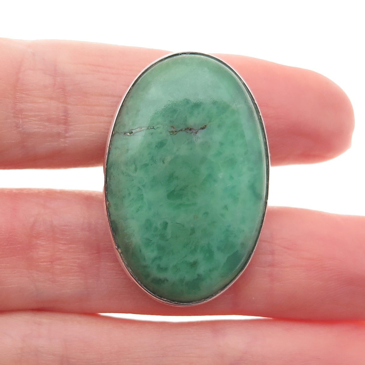 925 Sterling Silver Vintage Real Cabochon Jade Oval Ring Size 9.75