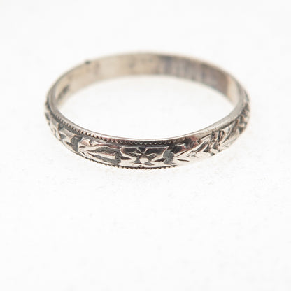 925 Sterling Silver Antique Art Deco Forget Me Not Oxidized Band Ring Size 5.25