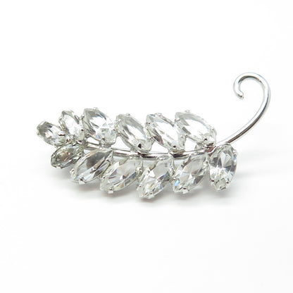 CARL ART 925 Sterling Silver Antique Art Deco Rhinestone Leaf Pin Brooch