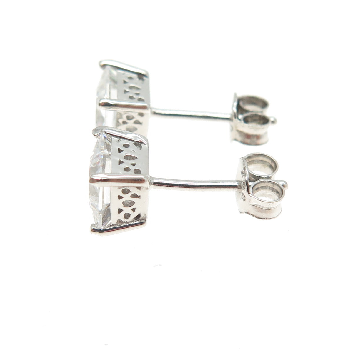 925 Sterling Silver Princess-Cut Shaped C Z Stud Earrings