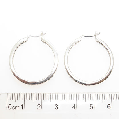 925 Sterling Silver Round-Cut C Z In & Out Hoop Earrings