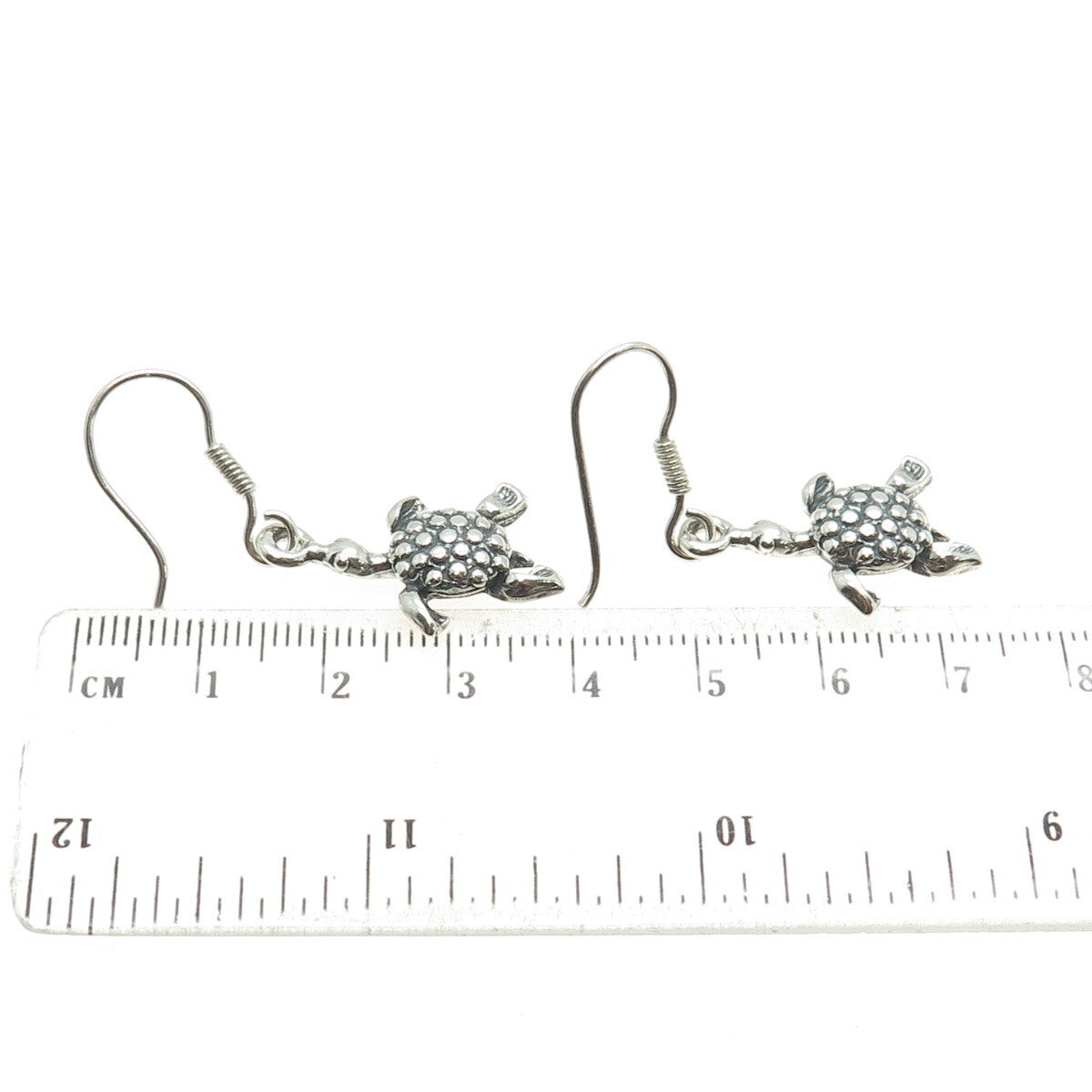 925 Sterling Silver Vintage Turtle Oxidized Dangle Earrings