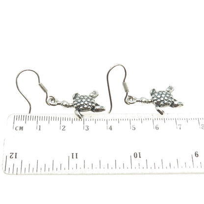 925 Sterling Silver Vintage Turtle Oxidized Dangle Earrings