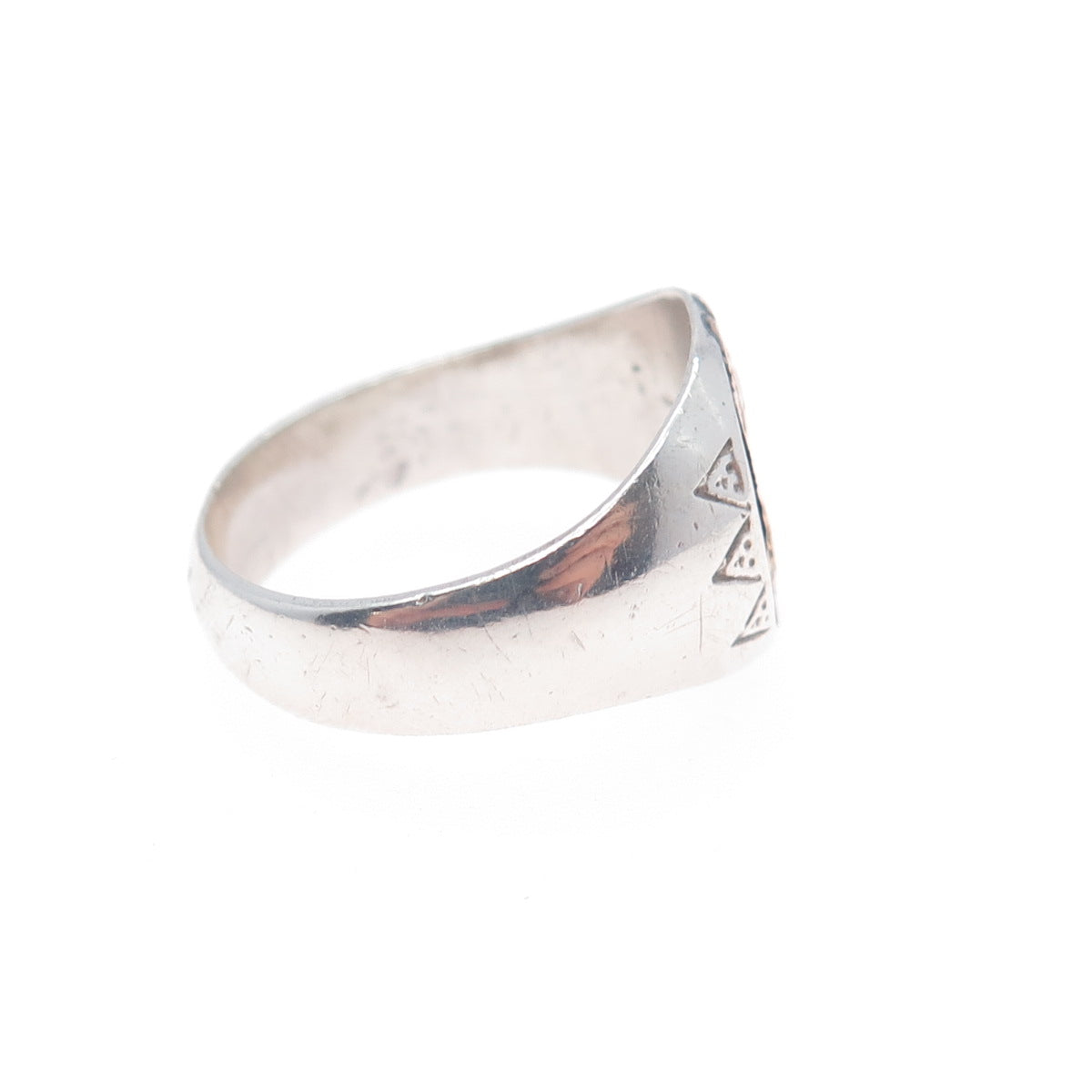 18K Gold 925 Sterling Silver Vintage Indian Chief Signet Ring Size 8