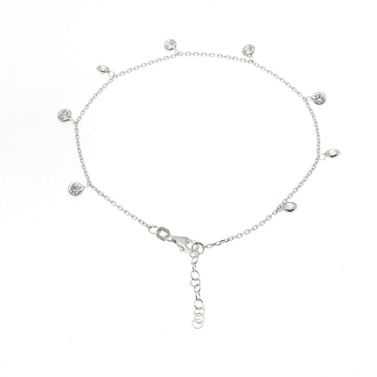 925 Sterling Silver Round-Cut Shaped C Z Ball Station Cable Link Bracelet 10"