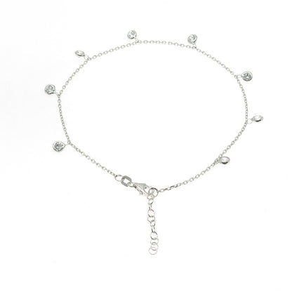 925 Sterling Silver Round-Cut Shaped C Z Ball Station Cable Link Bracelet 10"