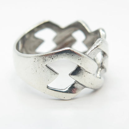 925 Sterling Silver Vintage Han Cuban Chain Ring Size 6.75
