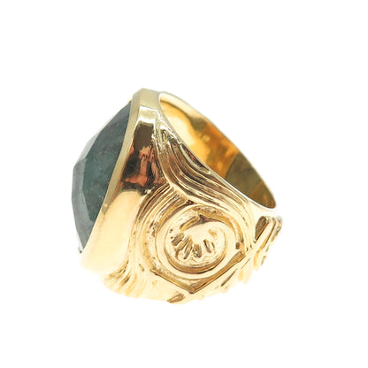CHAPAL ZENRAY 925 Sterling Silver Gold Plated Real Emerald Ring Size 5.25