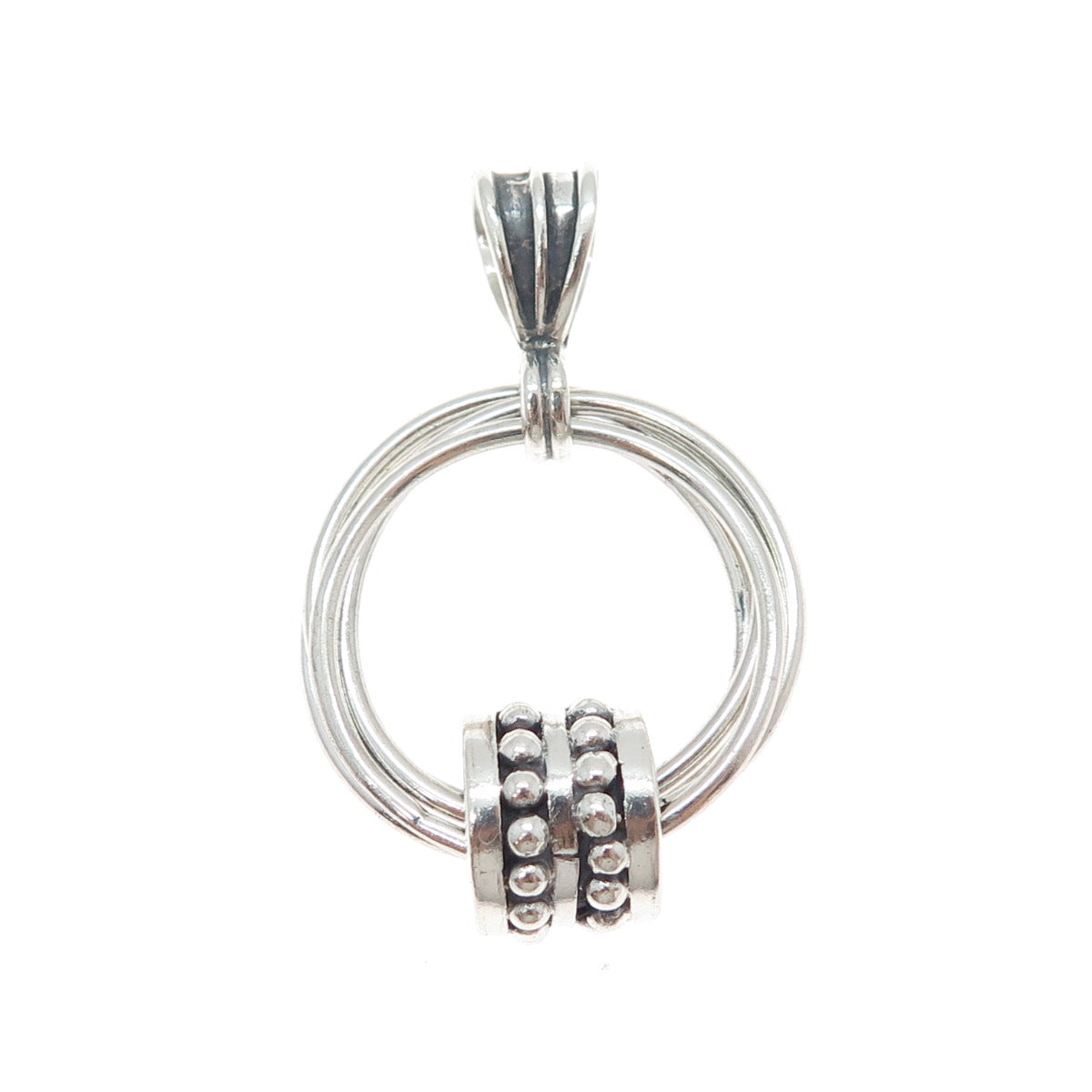 925 Sterling Silver Vintage Modernist Interlocked Circle Beaded Charm Pendant