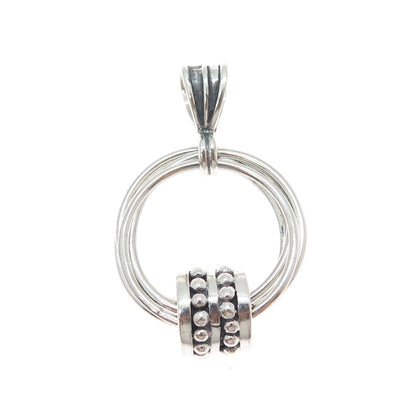 925 Sterling Silver Vintage Modernist Interlocked Circle Beaded Charm Pendant