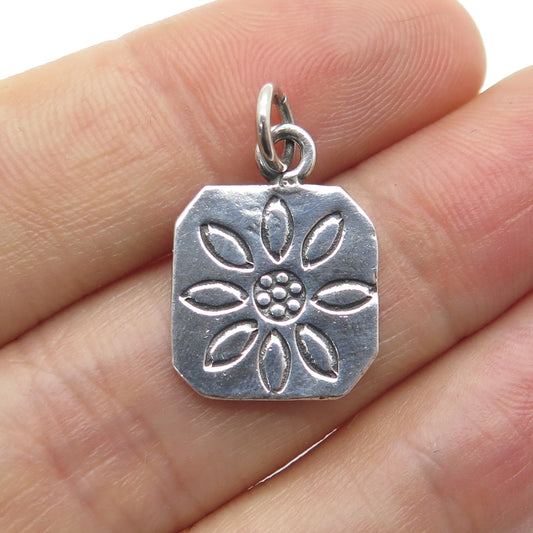 925 Sterling Silver Vintage Floral Tag Minimalist Charm Pendant