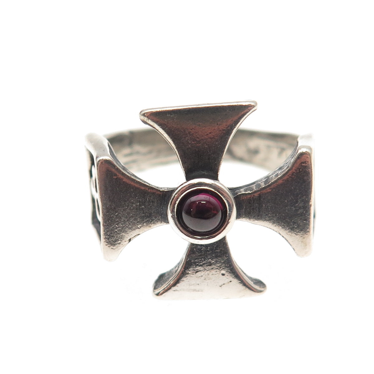 925 Sterling Silver Vintage Real Rhodolite Gothic Cross Oxidized Ring Size 12