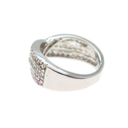 925 Sterling Silver Round-Cut Champagne White & Pink C Z Crisscross Ring Size 6