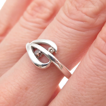 925 Sterling Silver Champagne & Cognac C Z Floral Ring Size 6.75