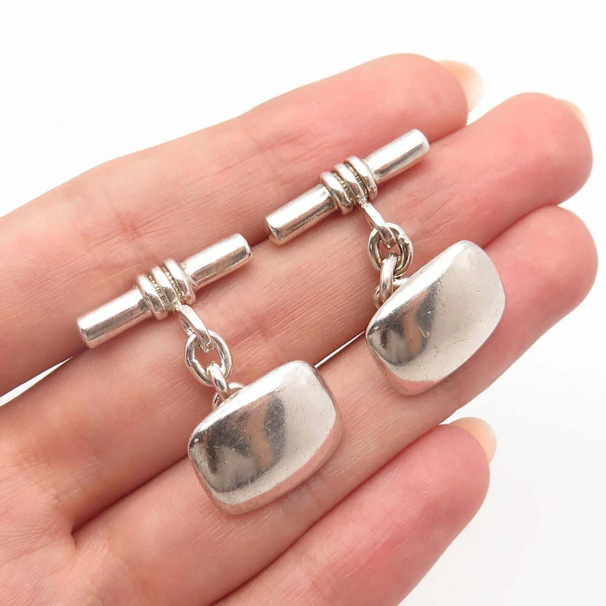 925 Sterling Silver Vintage Smooth Rectangle Cufflinks