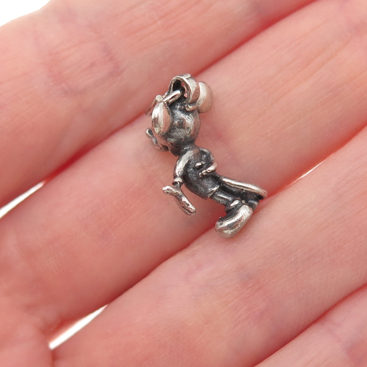 925 Sterling Silver Vintage Mickey Mouse Oxidized 3D Mini Charm Pendant