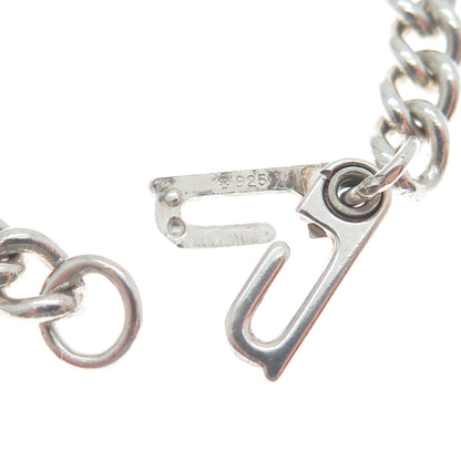 925 Sterling Silver Vintage Modernist Heart Charm Curb Link Bracelet 6.75"