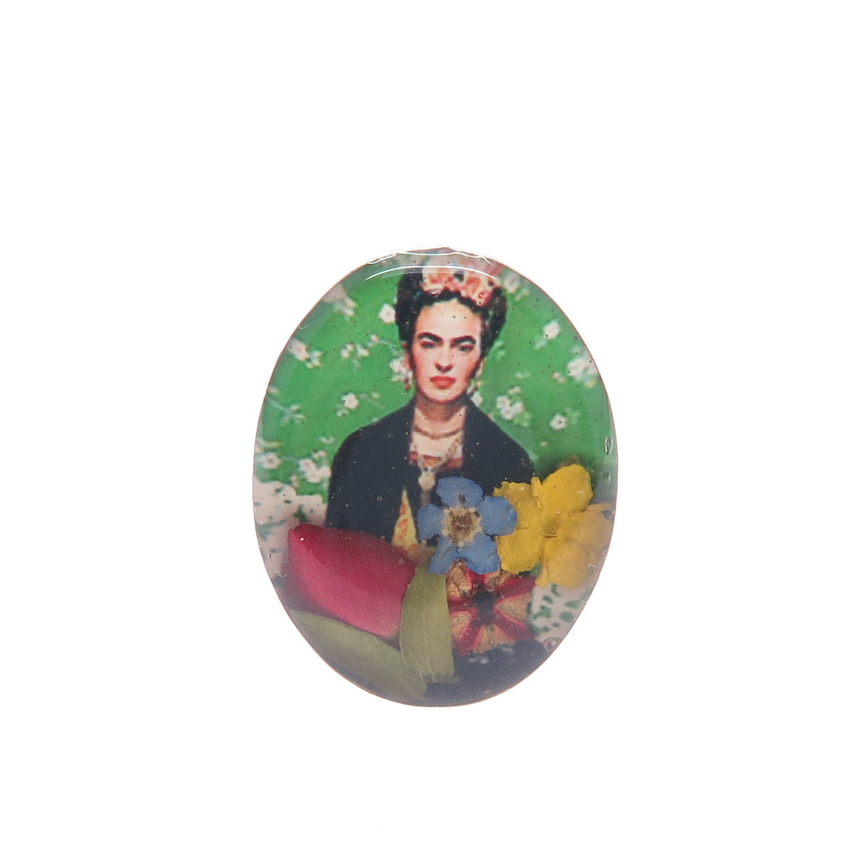 925 Sterling Silver Vintage Enamel Frida Kahlo Pressed Flowers Ring Size 6.75