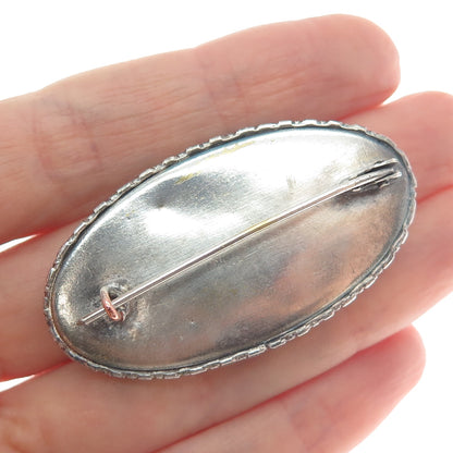 925 Sterling Silver Antique Art Deco Monarch Butterfly Wing Landscape Pin Brooch