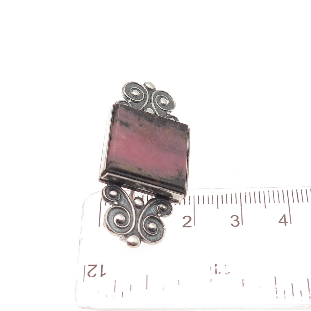 875 Silver Vintage European Real Rhodonite Butterfly Oxidized Pin Brooch