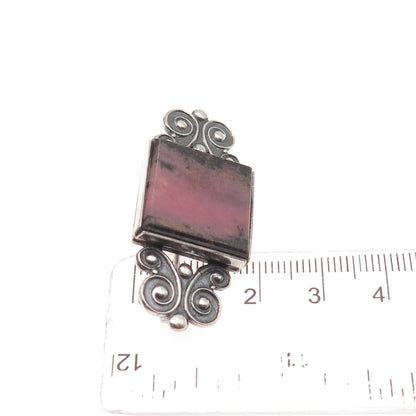 875 Silver Vintage European Real Rhodonite Butterfly Oxidized Pin Brooch