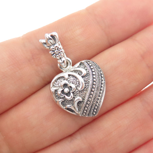 CHARLES WINSTON 925 Sterling Silver Vintage Flower Heart Oxidized Charm Pendant