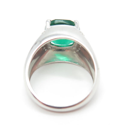 925 Sterling Silver Real Round-Cut Diamond & Synthetic Emerald Ring Size 6