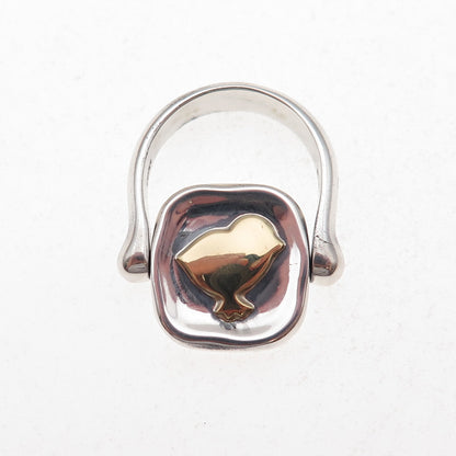 925 Sterling 2-Tone Vintage Dodo Chick Stringimi Reversible Ring Size 5.25