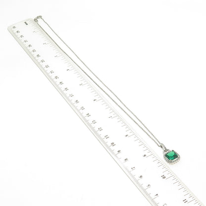 925 Sterling Silver Cushion & Round-Cut Green White C Z Cable Chain Necklace 18"