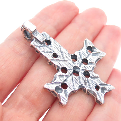 925 Sterling Silver Vintage Modernist Cross Oxidized Charm Pendant