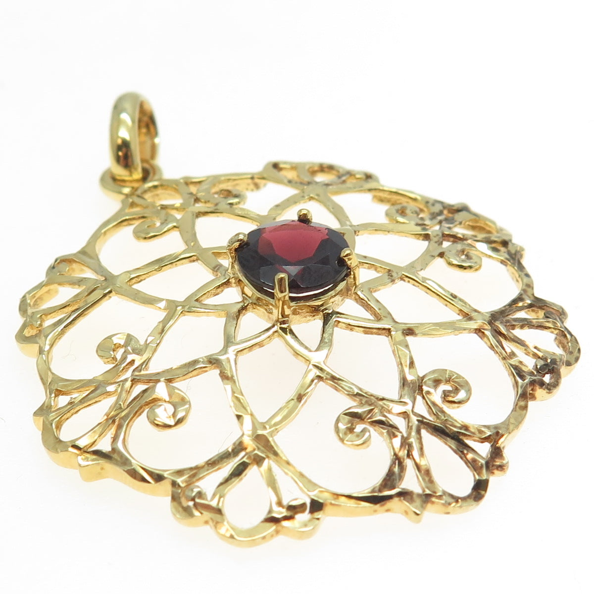 CHATEAU D'ARGENT 925 Sterling Silver Gold Plated Real Red Garnet Ornate Pendant