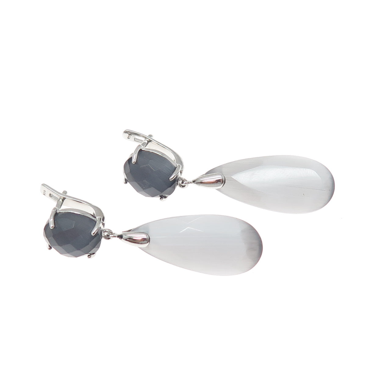925 Sterling Silver Multi-Color Optic Fiber Cat's Eye Dangle Earrings