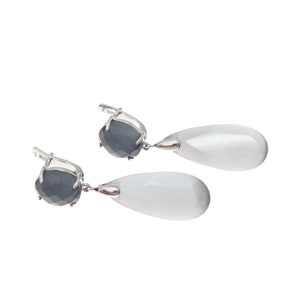 925 Sterling Silver Multi-Color Optic Fiber Cat's Eye Dangle Earrings
