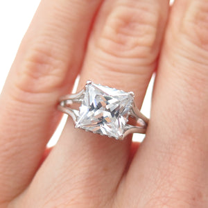 BGE BRADFORD Sterling Silver Princess & Round-Cut C Z Engagement Ring Size 6.25
