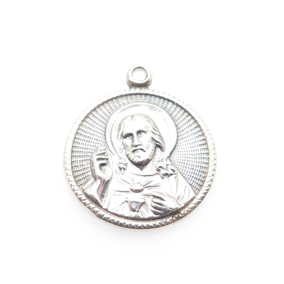 925 Sterling Silver Vintage St. Mary & Jesus Religious Medal Charm Pendant