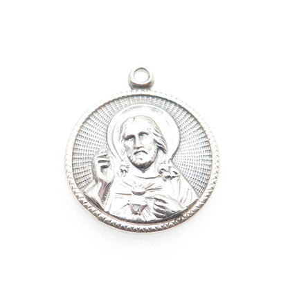 925 Sterling Silver Vintage St. Mary & Jesus Religious Medal Charm Pendant