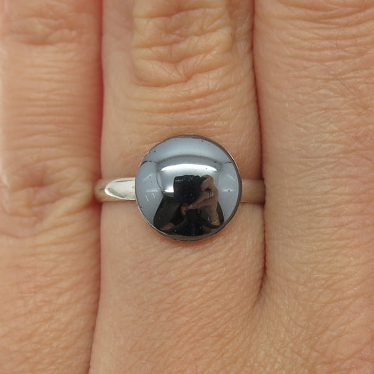 925 Sterling Silver Vintage Real Hematite Gemstone Ring Size 6.75