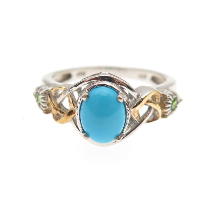 Chuck Clemency 925 Sterling Silver 2-Tone Real Turquoise & Peridot Ring Size 8