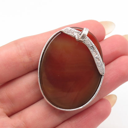 925 Sterling Silver Vintage Israel Real Agate Gem Oval Pendant